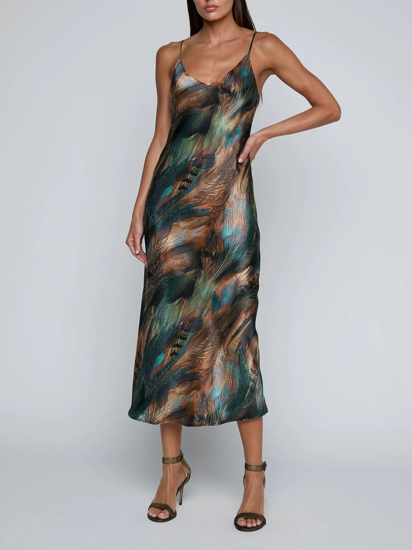 L'agence - Seridie Silk Slip Dress - Teal Multi Mix Feather sold by Jessie Boutique product image thumbnail 5