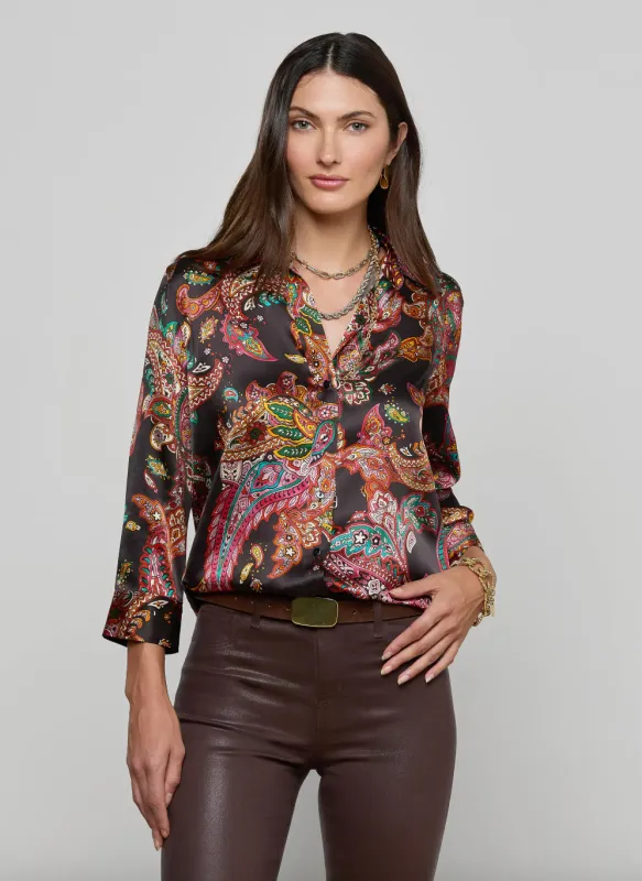 L'agence - Dani Silk Blouse - Black Multi Paisley Scroll sold by Jessie Boutique