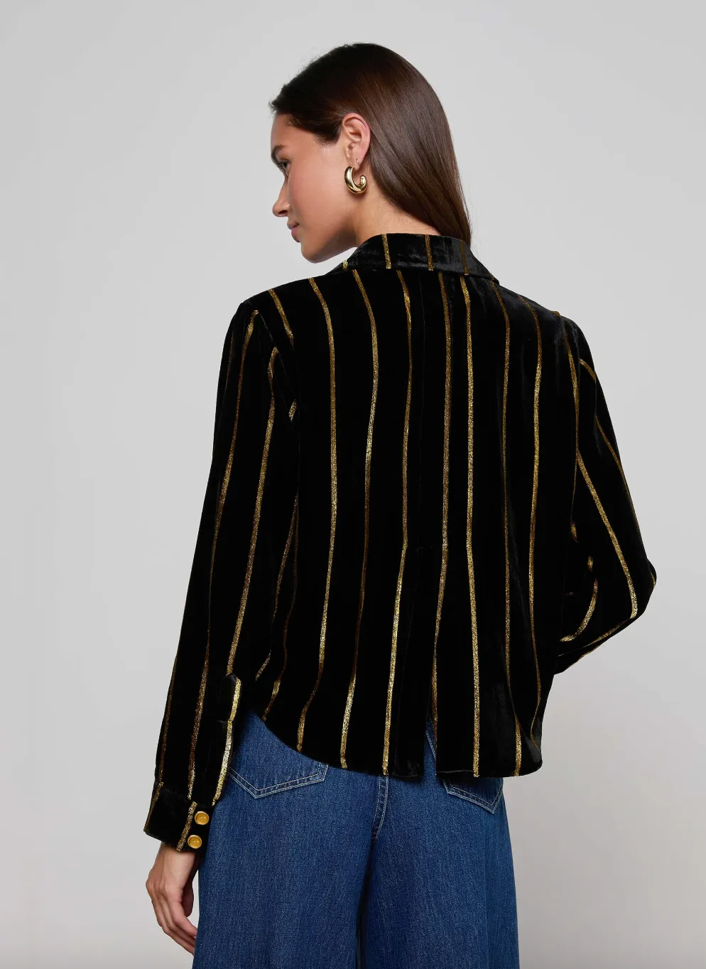 L'agence - Cosette Velvet Shirt - Black/Gold Stripe sold by Jessie Boutique product image thumbnail 2
