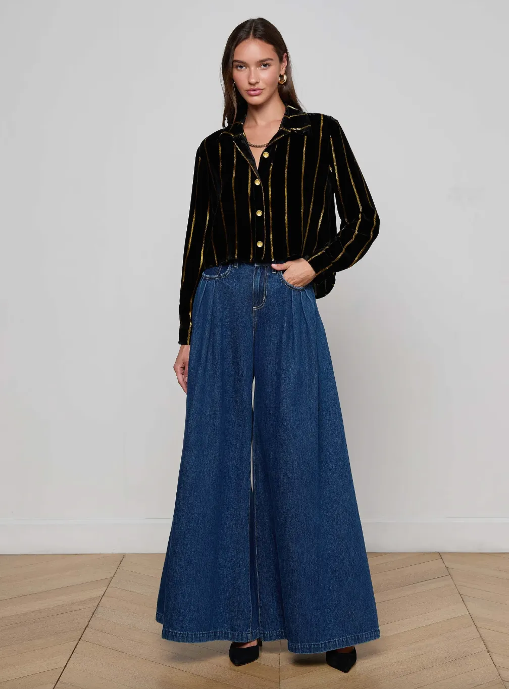 L'agence - Cosette Velvet Shirt - Black/Gold Stripe sold by Jessie Boutique product image thumbnail 3