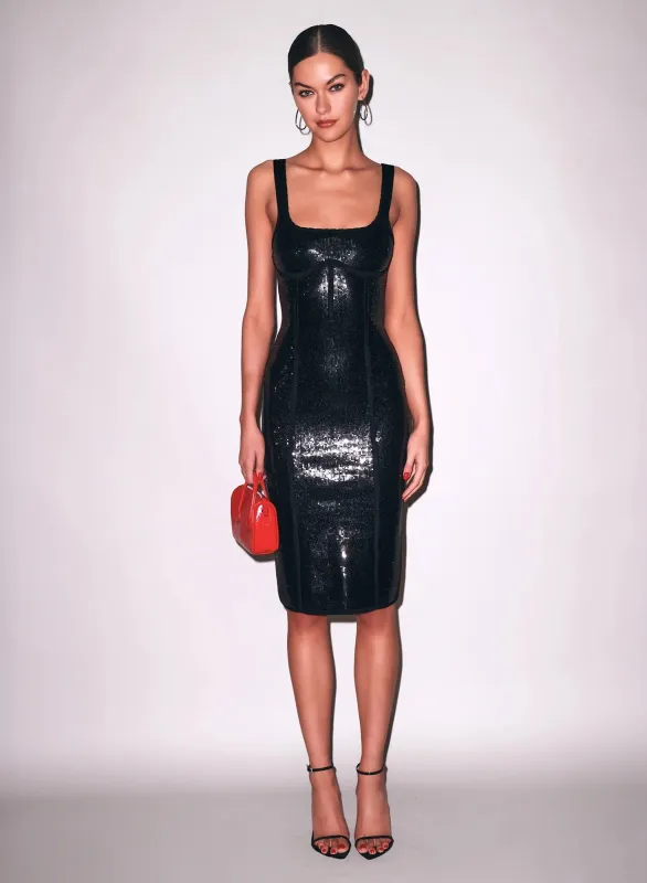 Fleur Du Mal - Sequin Knit Corset Midi Dress - Black sold by Jessie Boutique