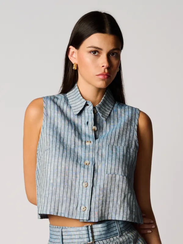 Hevron - Katja Top - Blue Stripe sold by Jessie Boutique