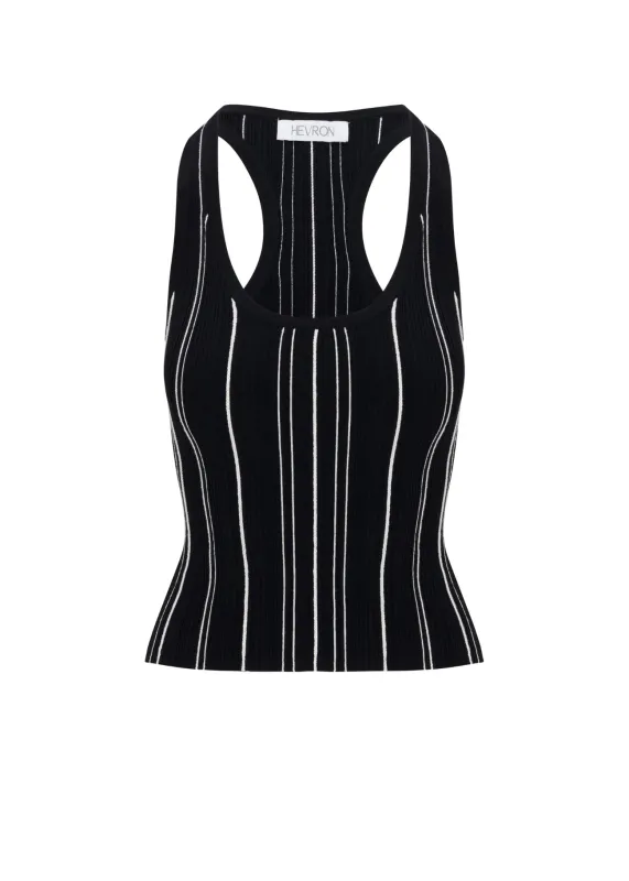 Hevron - Violet Tank - Black Ivory Stripe sold by Jessie Boutique