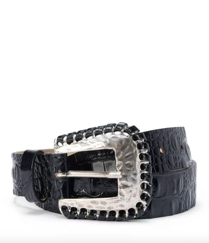 L’agence - Brisa Laced Croc Embossed Belt - Black Croc sold by Jessie Boutique