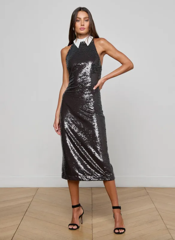 L'agence - Lilith Sequin Dress - Black/White Contrast made by L'AGENCE