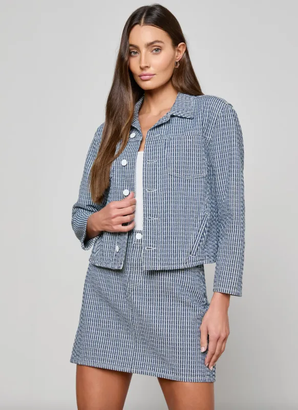 L’agence - Nelly Cropped Jean Jacket - Vista Blue Stripe sold by Jessie Boutique