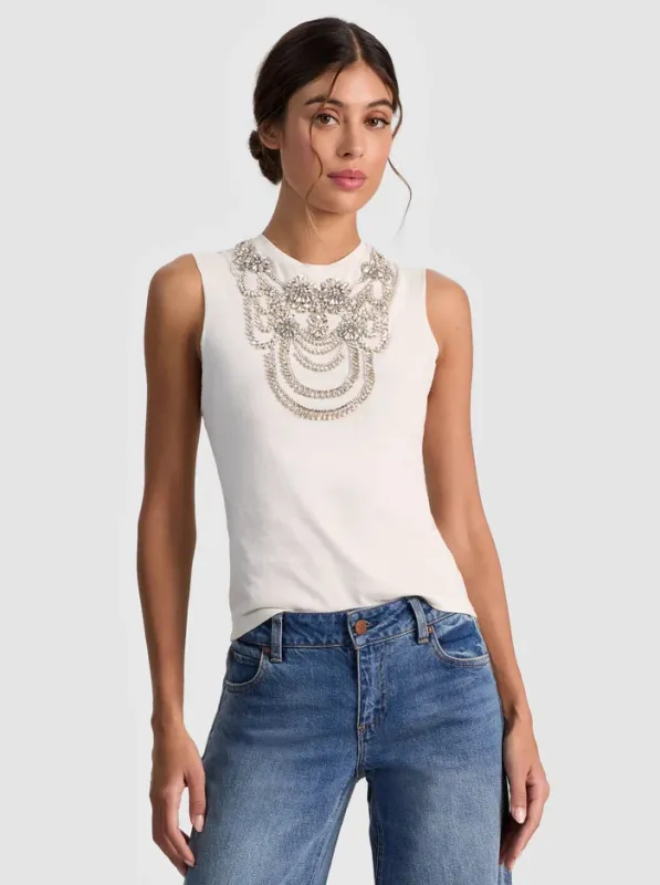 Alice + Olivia - Dede Embellished Tank - Off White made by Alice + Olivia