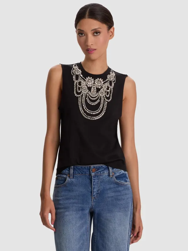 Alice + Olivia - Dede Embellished Tank - Black made by Alice + Olivia