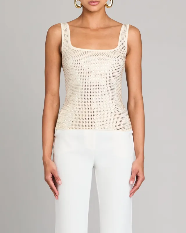 Retrofete - Marzia Embellished Top - Winter White/Champagne sold by Jessie Boutique