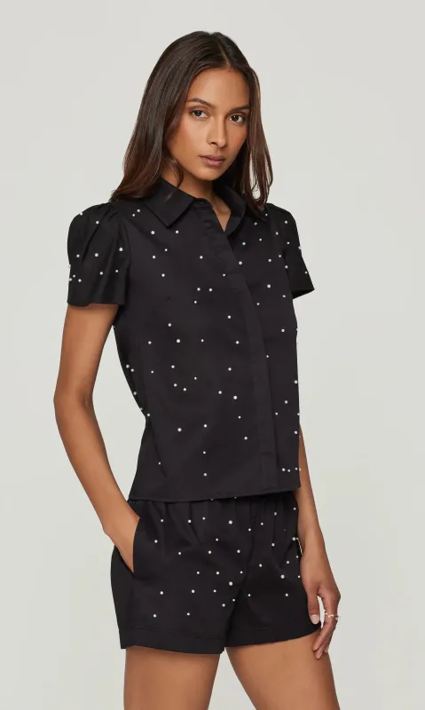 Generation Love - Murphy Pearl Embellished Poplin Shirt - Black sold by Jessie Boutique