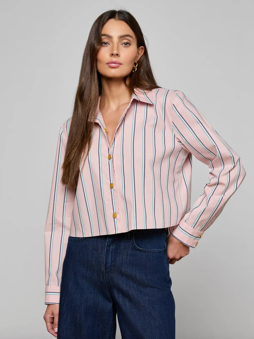 L'agence - Cosette Shirt - Pale Rose Stripe sold by Jessie Boutique