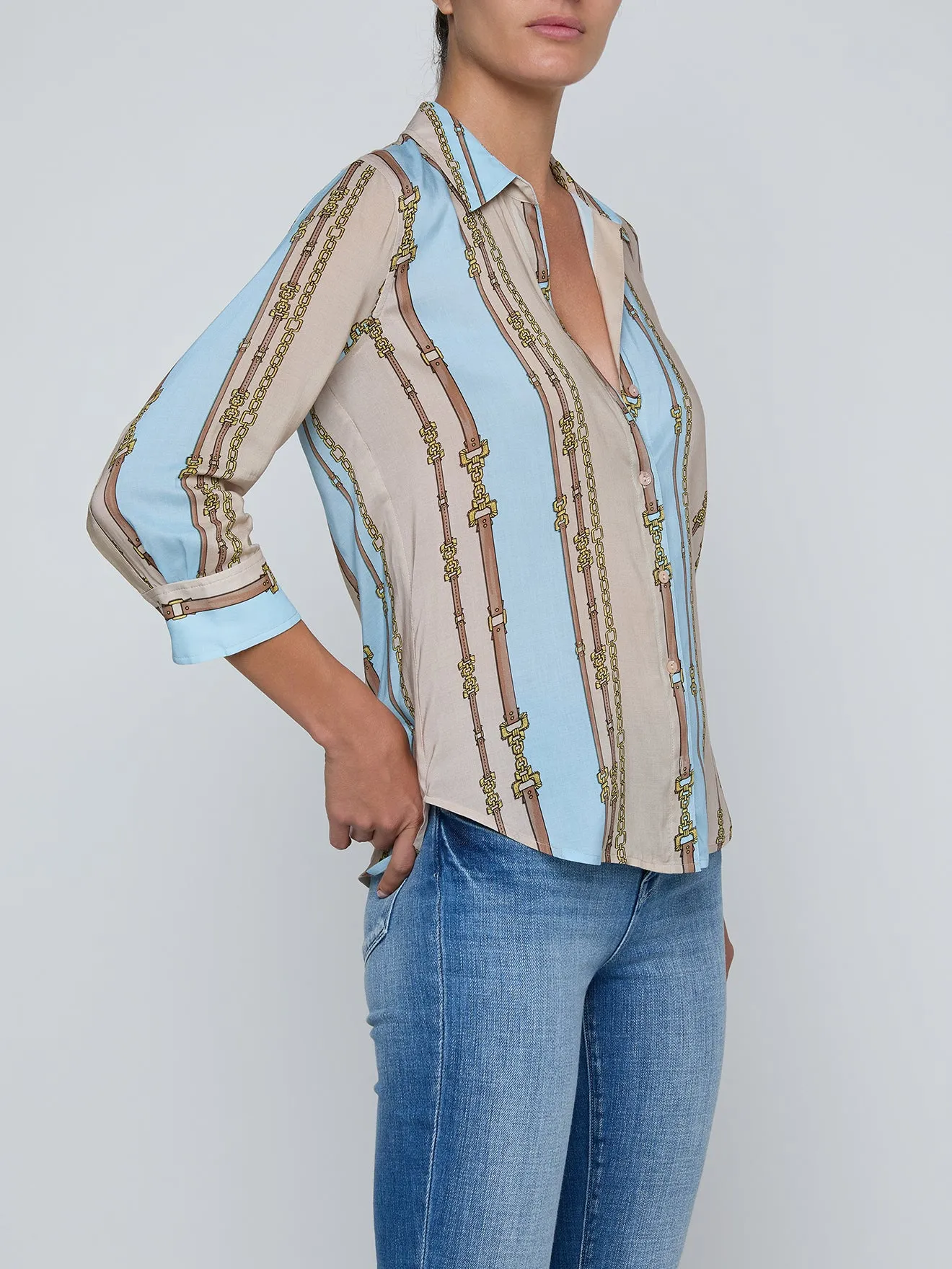 L'agence - Camille Blouse - Taupe/Light Sage Belt Stripe sold by Jessie Boutique product image thumbnail 5