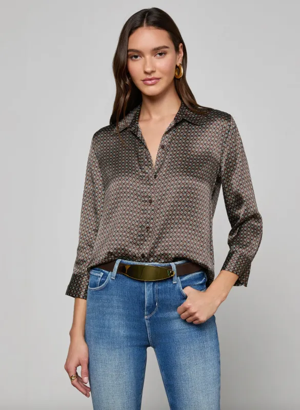 L'agence - Dani Silk Blouse - Multi Art Deco Geo sold by Jessie Boutique
