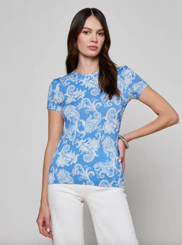 L'agence - Ressi Fitted Tee - Regatta Blue/Ivory Paisley sold by Jessie Boutique
