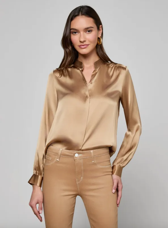 L'agence - Bianca Silk Blouse - Chai Latte sold by Jessie Boutique