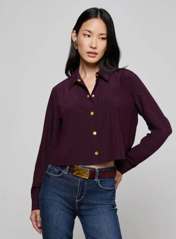 L'agence - Cosette Pinstriped Shirt - Dark Malbec Pinstripe sold by Jessie Boutique