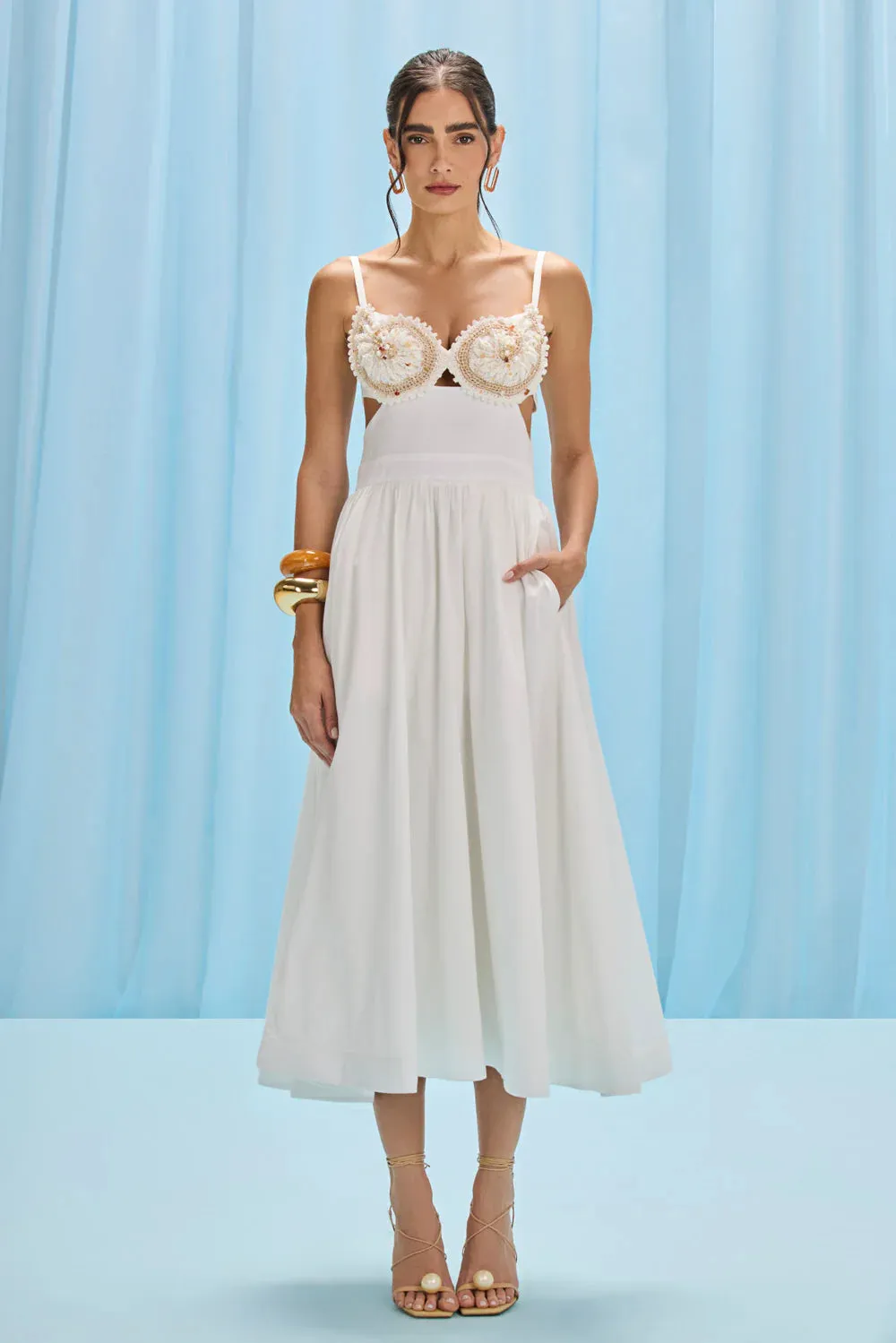 Patbo - Seaweed Shell Embroidered Midi Dress - Off White sold by Jessie Boutique