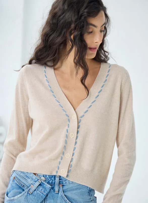 Autumn Cashmere - V Neck Cardigan W/ Tubular Lacing - Basket Combo sold by Jessie Boutique