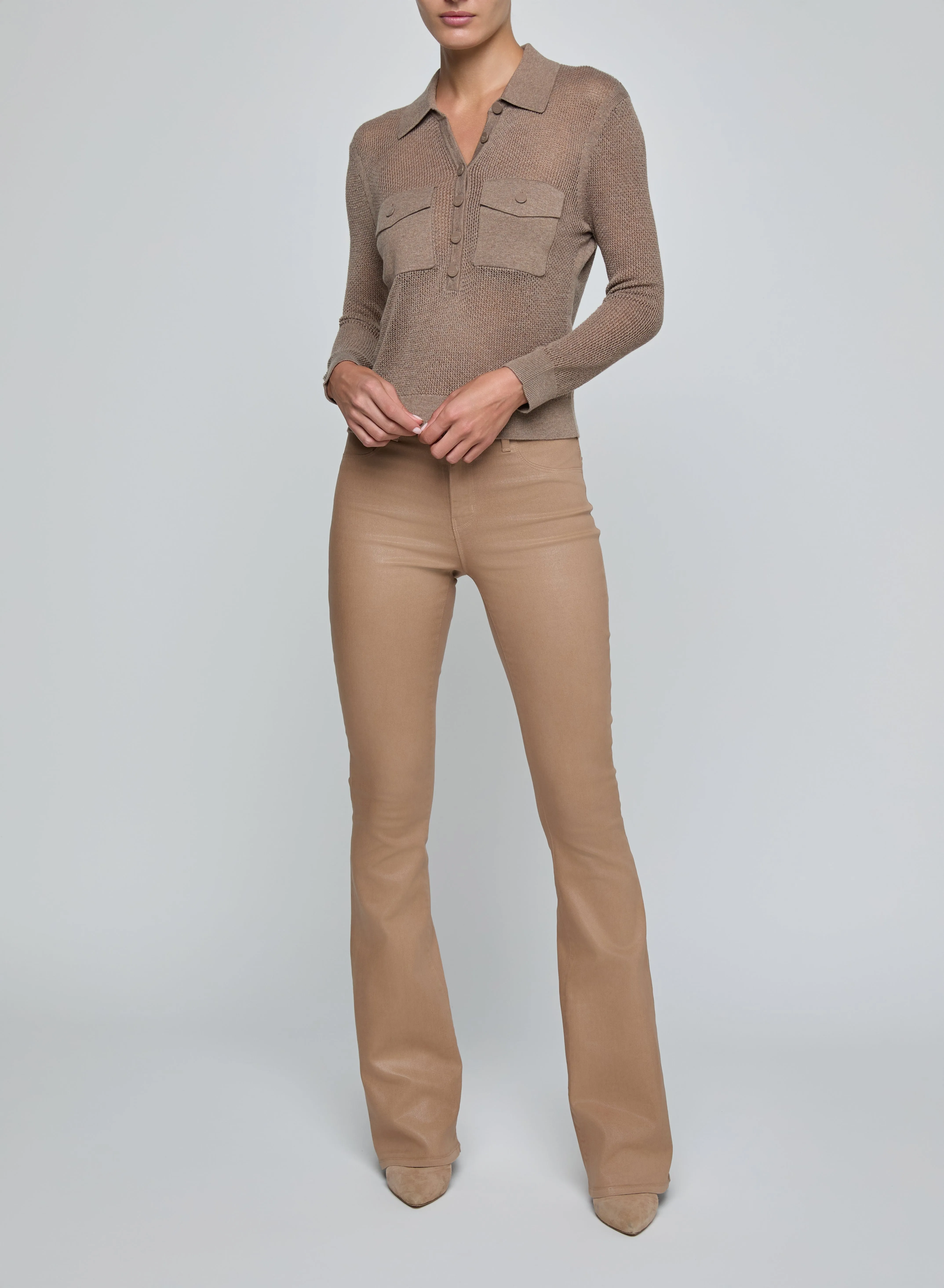 L'agence - Carine Pointelle Collared Sweater - Mushroom sold by Jessie Boutique product image thumbnail 4