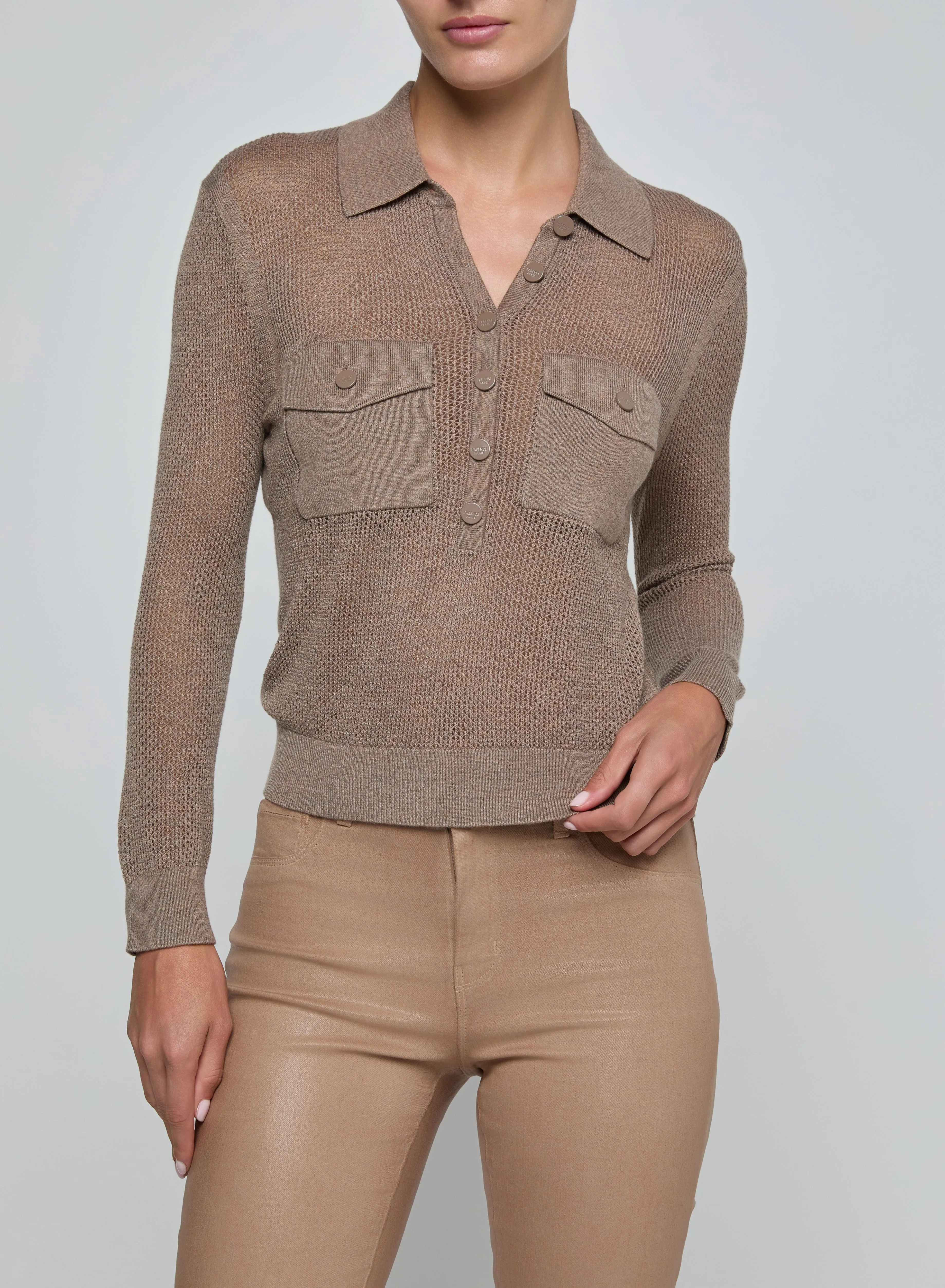 L'agence - Carine Pointelle Collared Sweater - Mushroom sold by Jessie Boutique