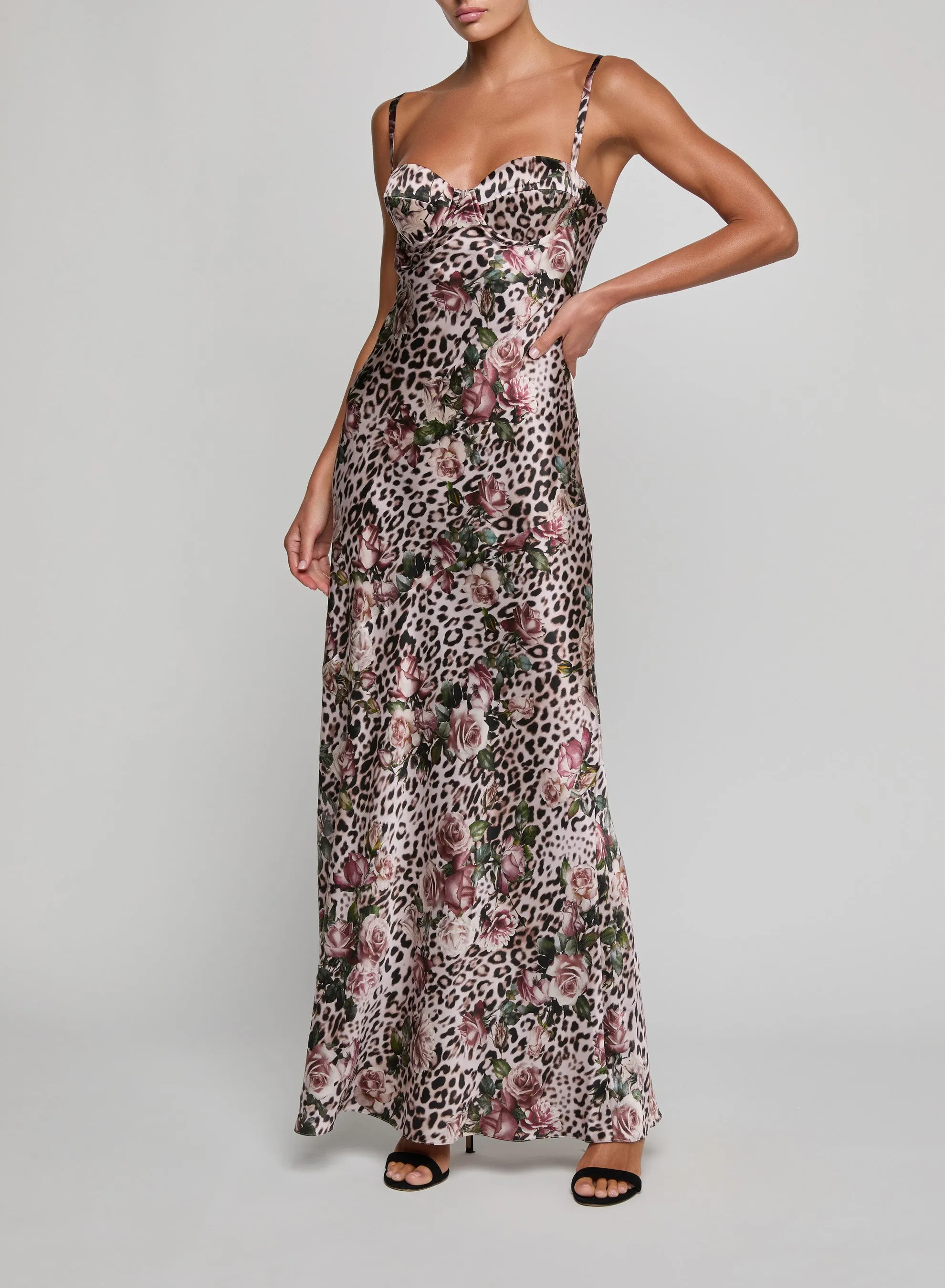 L'agence - Sayla Silk Gown - Multi Large Rose Cheetah sold by Jessie Boutique