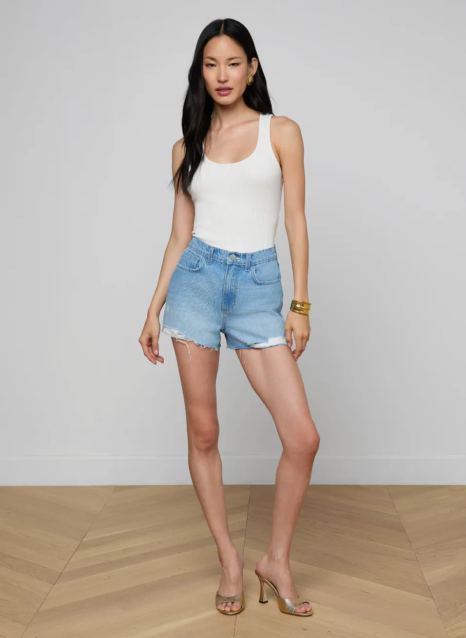 L'agence - Clark Distressed Jean Short - Bellflower Destruct sold by Jessie Boutique