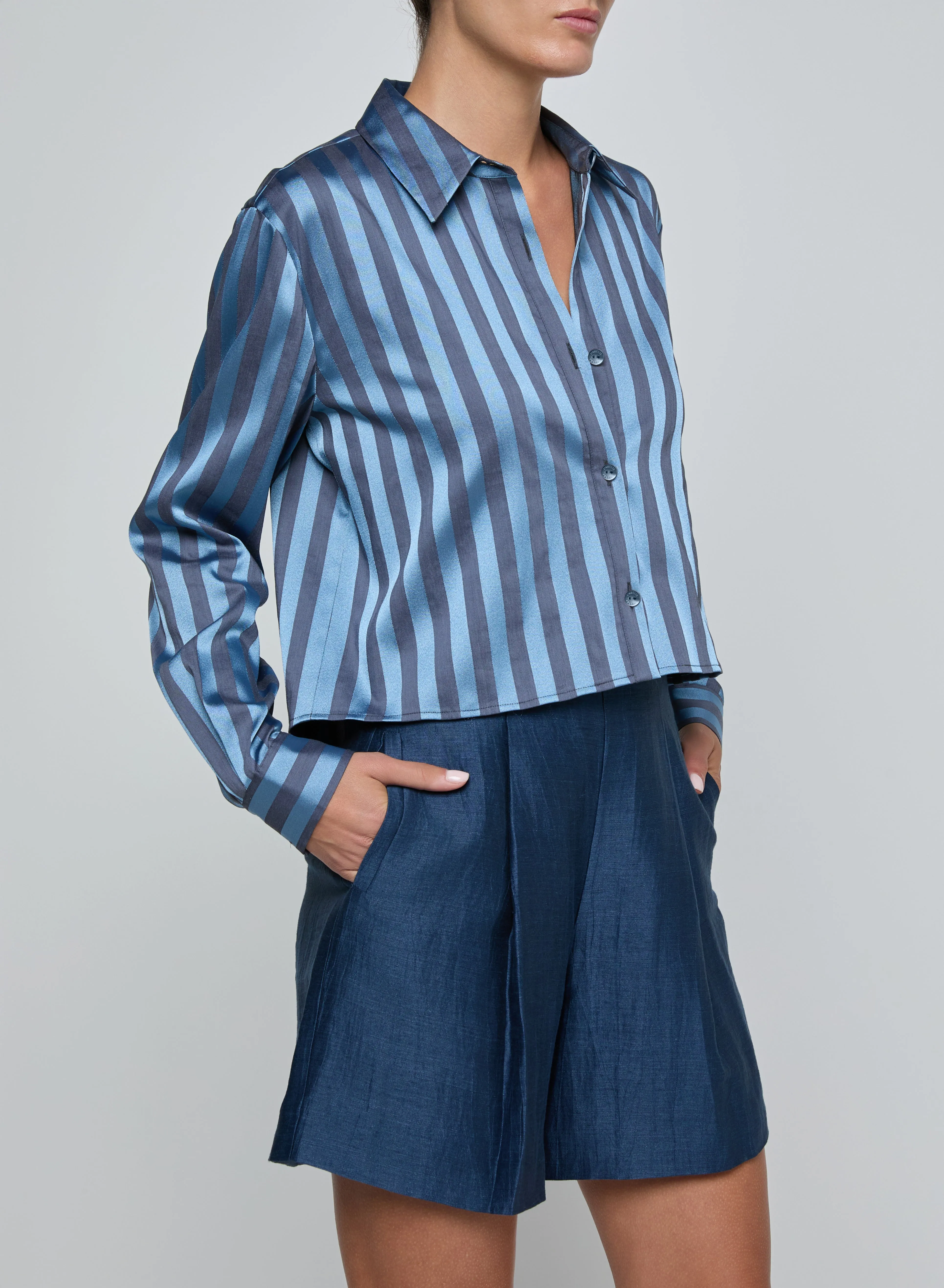 L'agence - Cosette Crop Shirt - Blue Multi Stripe sold by Jessie Boutique product image thumbnail 3