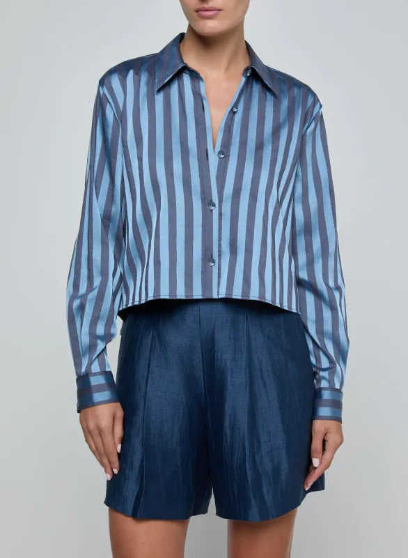 L'agence - Cosette Crop Shirt - Blue Multi Stripe made by L'AGENCE