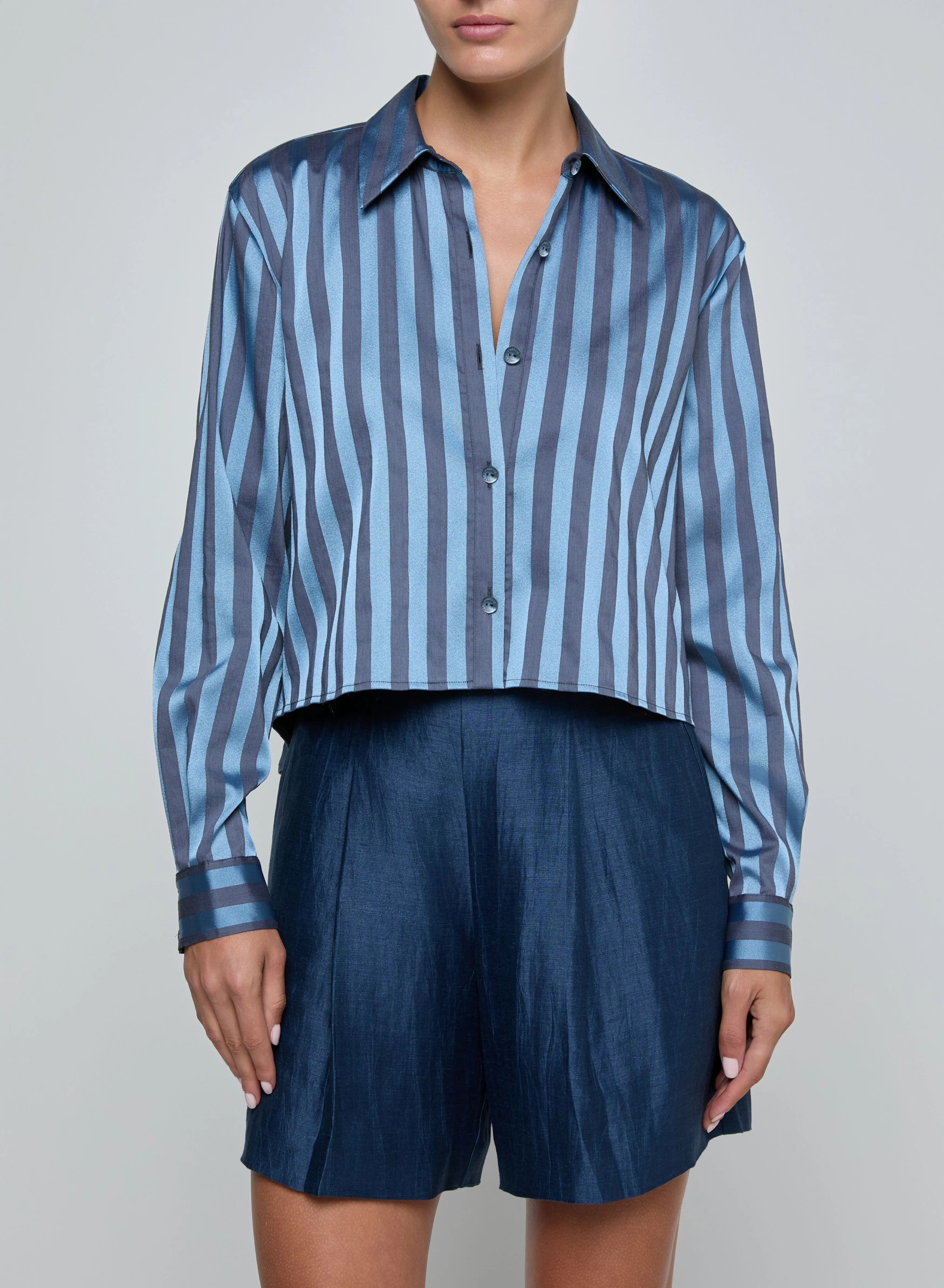 L'agence - Cosette Crop Shirt - Blue Multi Stripe sold by Jessie Boutique