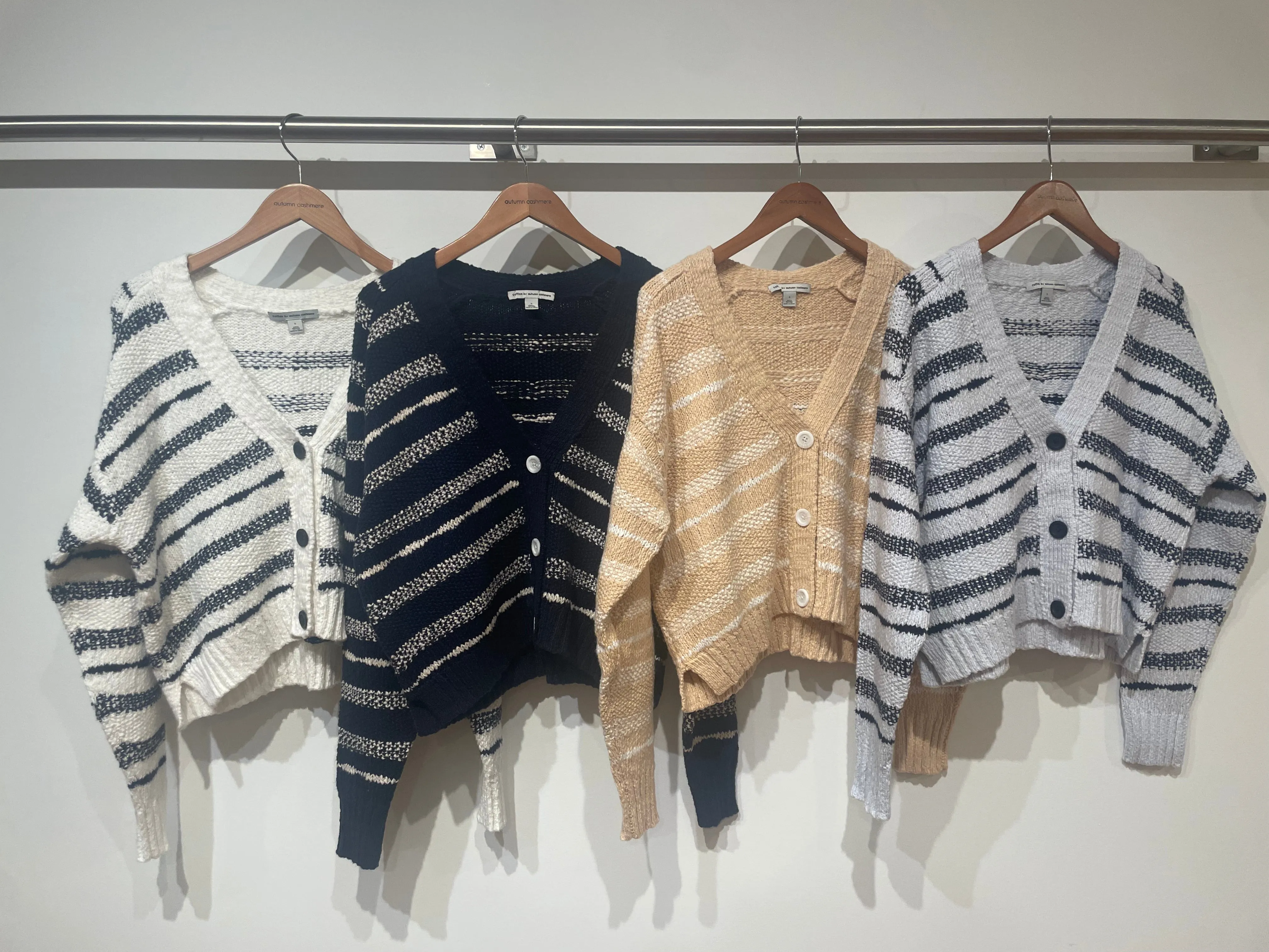 Autumn Cashmere - Cropped V Neck Cardigan in 2-Tone Texture Stitch - Navy/Sand sold by Jessie Boutique product image thumbnail 2