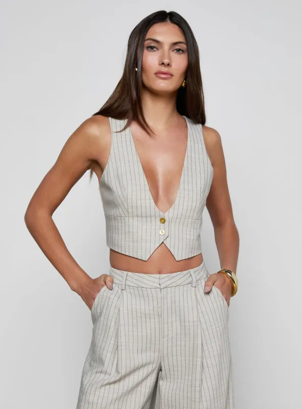L’agence - Devony Pinstriped Vest - Grey/Tan Pinstripe sold by Jessie Boutique