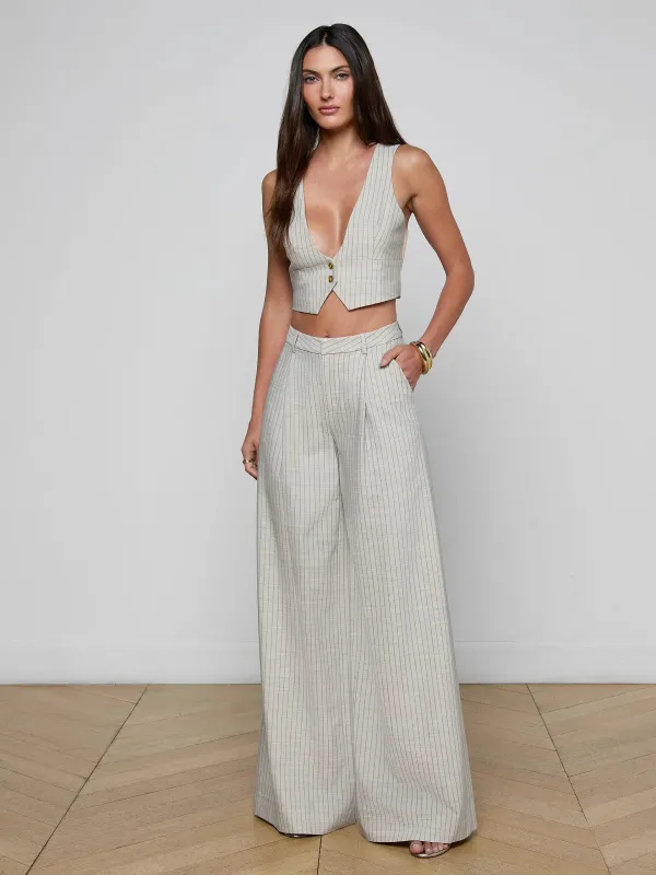 L’agence - Allanah Pinstriped Trouser - Grey/Tan Pinstripe sold by Jessie Boutique