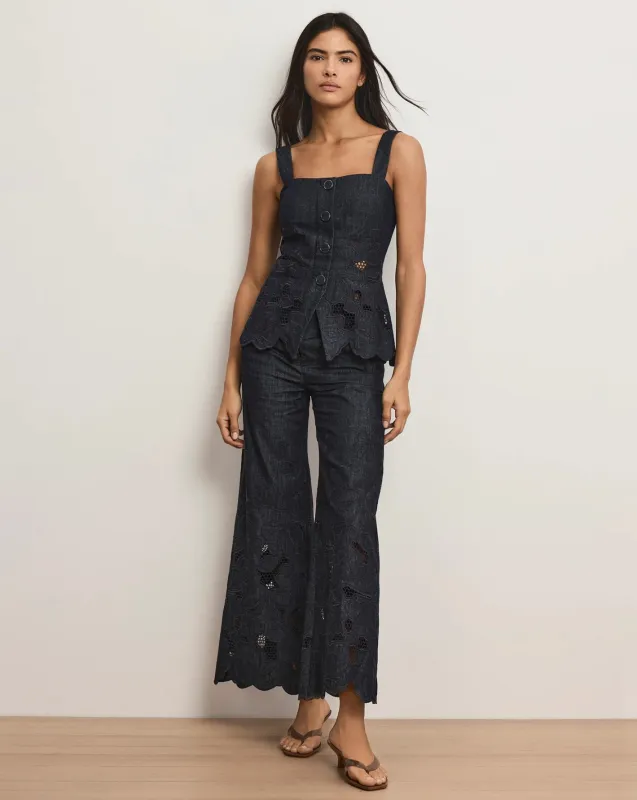 Veronica Beard  - Osborne Wide-Leg Eyelet Pant - Indigo Rinse sold by Jessie Boutique