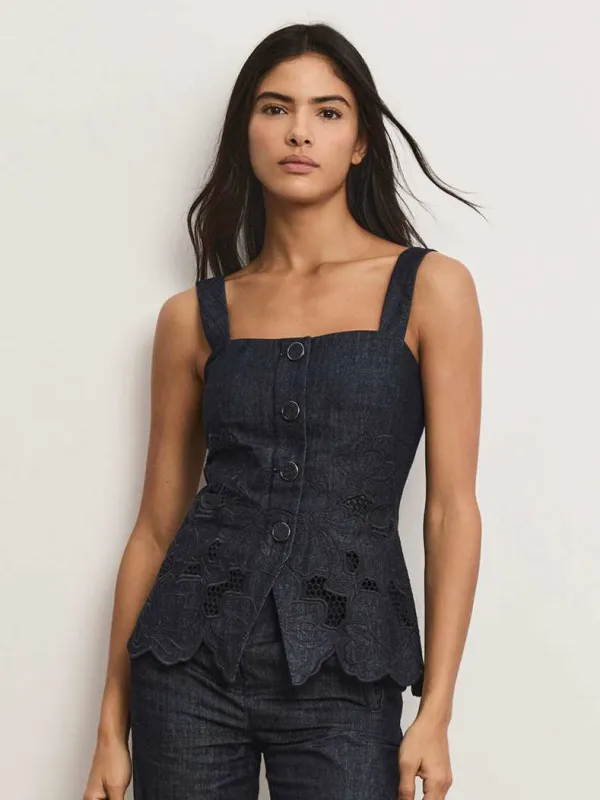 Veronica Beard - Mirielle Eyelet Tank Top - Indigo Rinse sold by Jessie Boutique