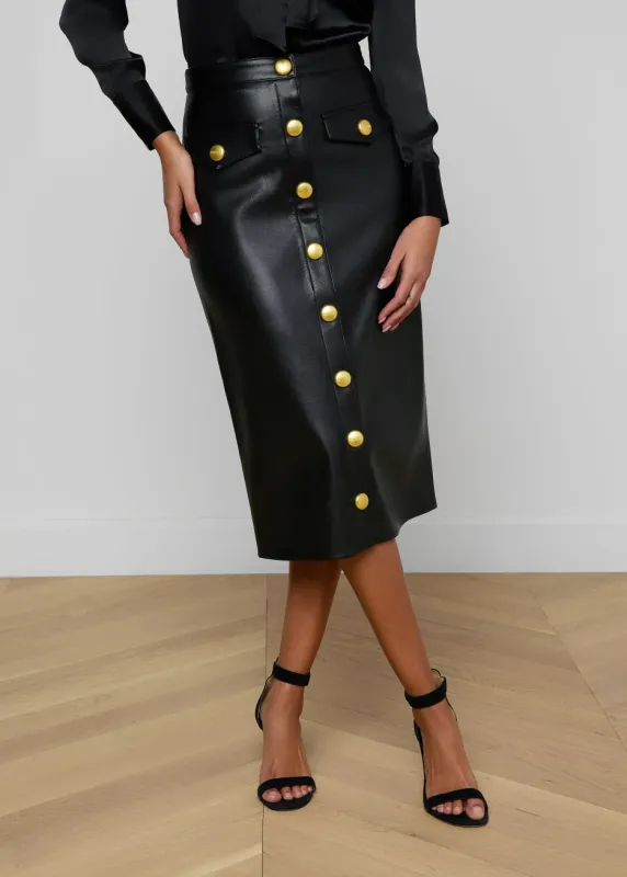 L’agence - Milann Vegan Leather Skirt - Black/Gold sold by Jessie Boutique