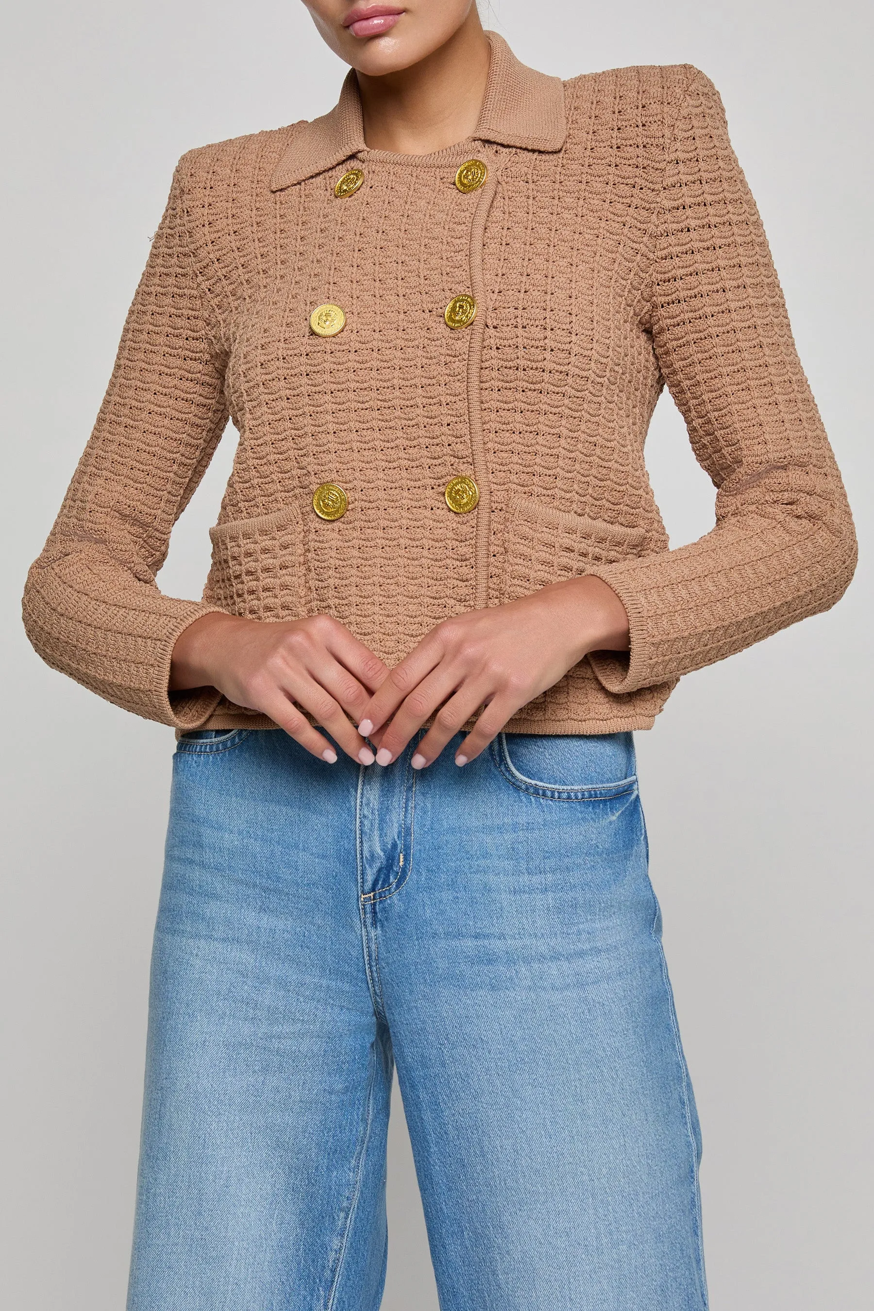 L’agence - Charlie Knit Jacket - Cappuccino/Gold sold by Jessie Boutique product image thumbnail 4