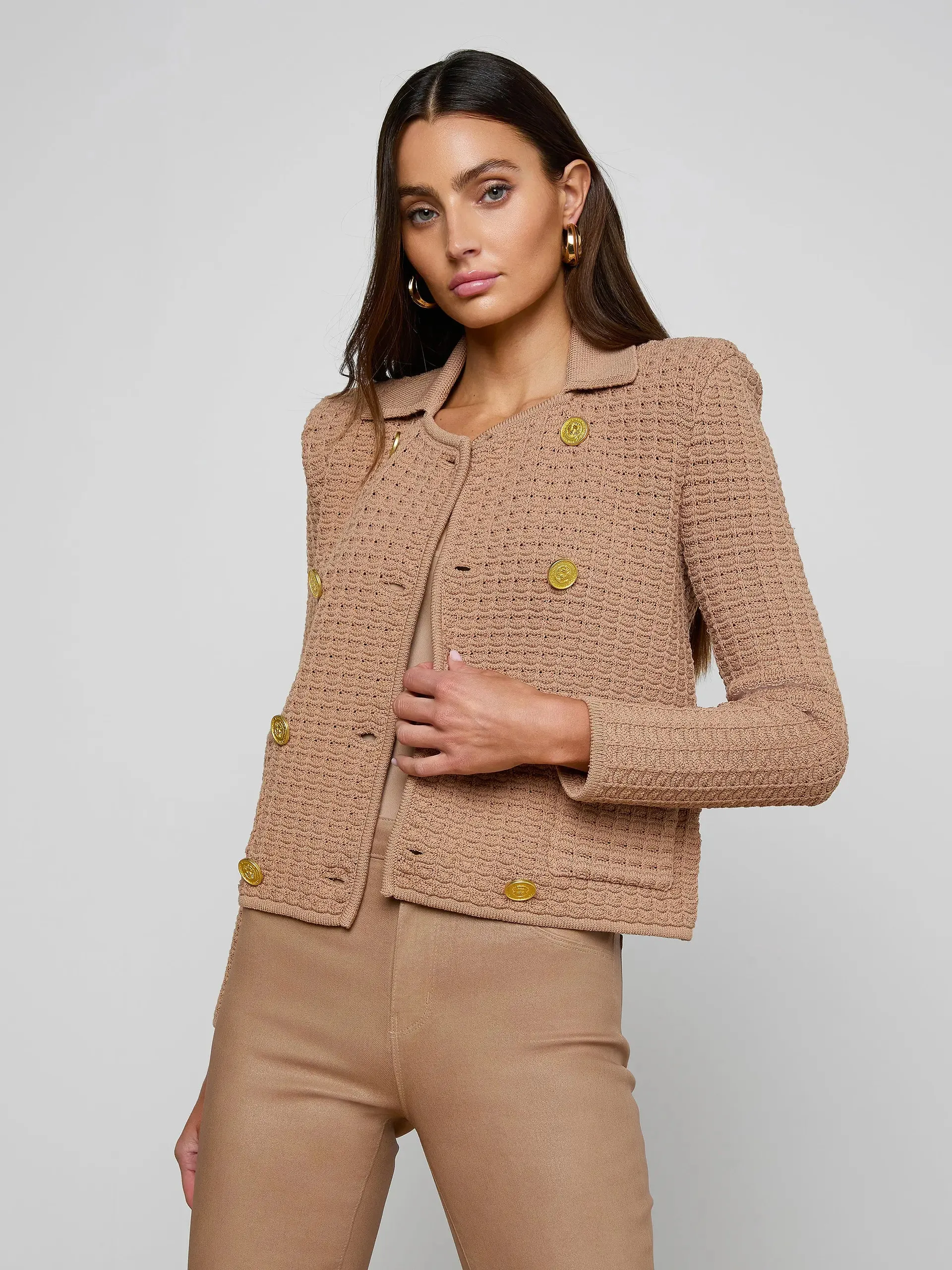 L’agence - Charlie Knit Jacket - Cappuccino/Gold sold by Jessie Boutique product image thumbnail 2