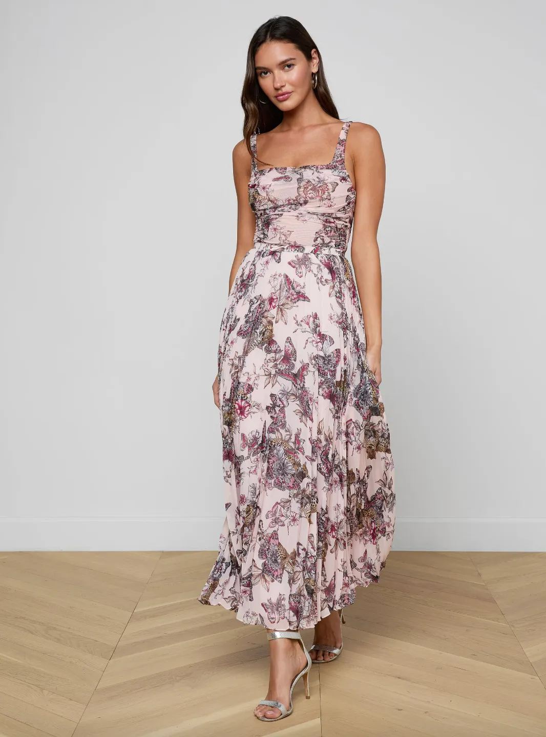 L’agence - Torin Pleated Maxi Skirt - Light Nectar Pink Small Multi Butterfly Jungle sold by Jessie Boutique