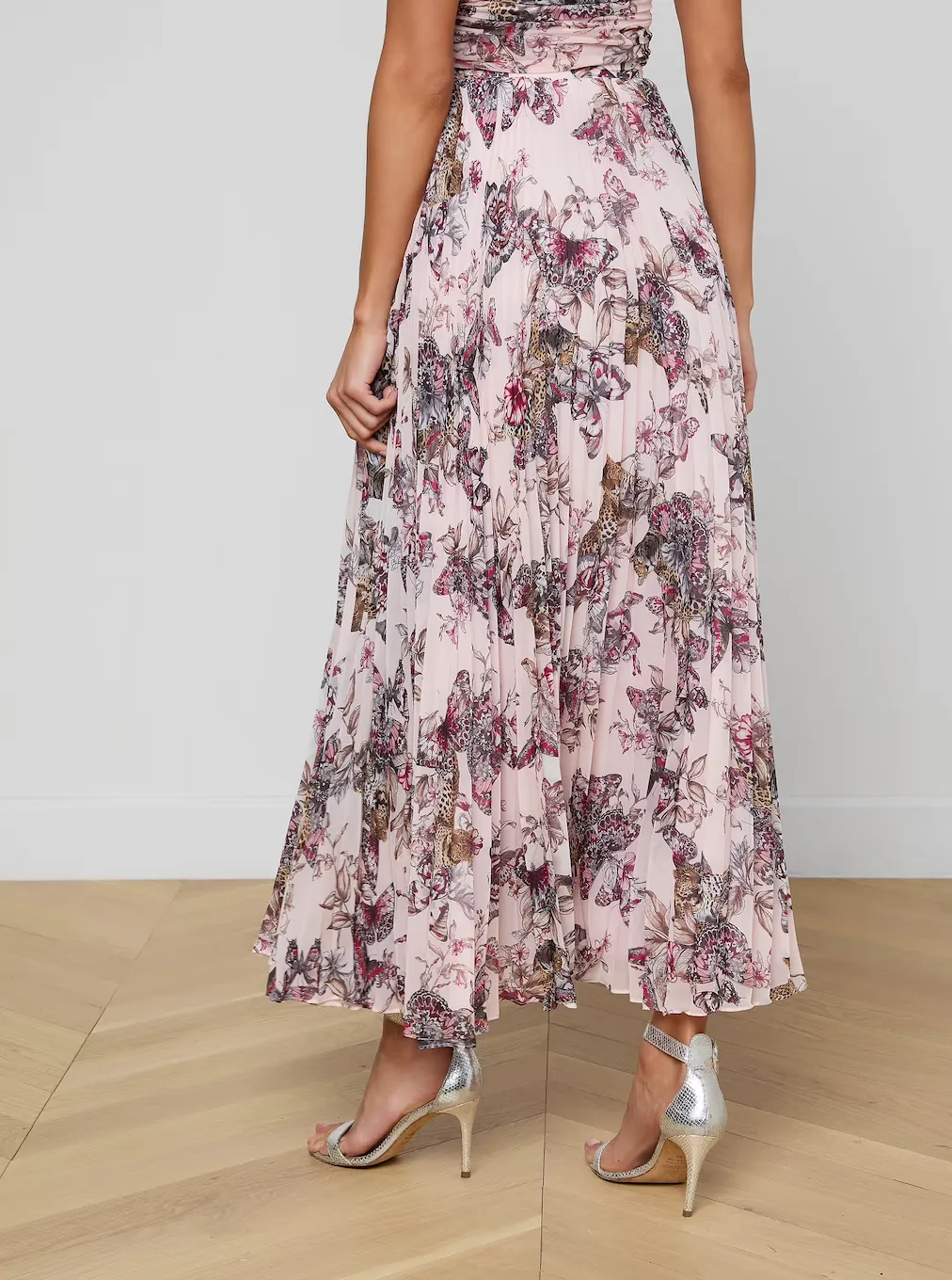 L’agence - Torin Pleated Maxi Skirt - Light Nectar Pink Small Multi Butterfly Jungle sold by Jessie Boutique product image thumbnail 3
