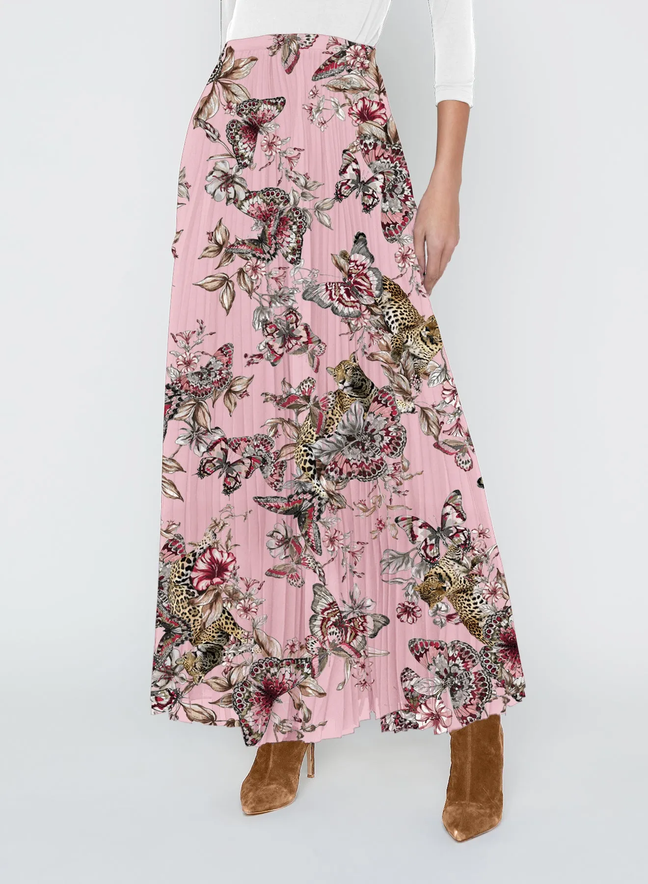 L’agence - Torin Pleated Maxi Skirt - Light Nectar Pink Small Multi Butterfly Jungle sold by Jessie Boutique product image thumbnail 4