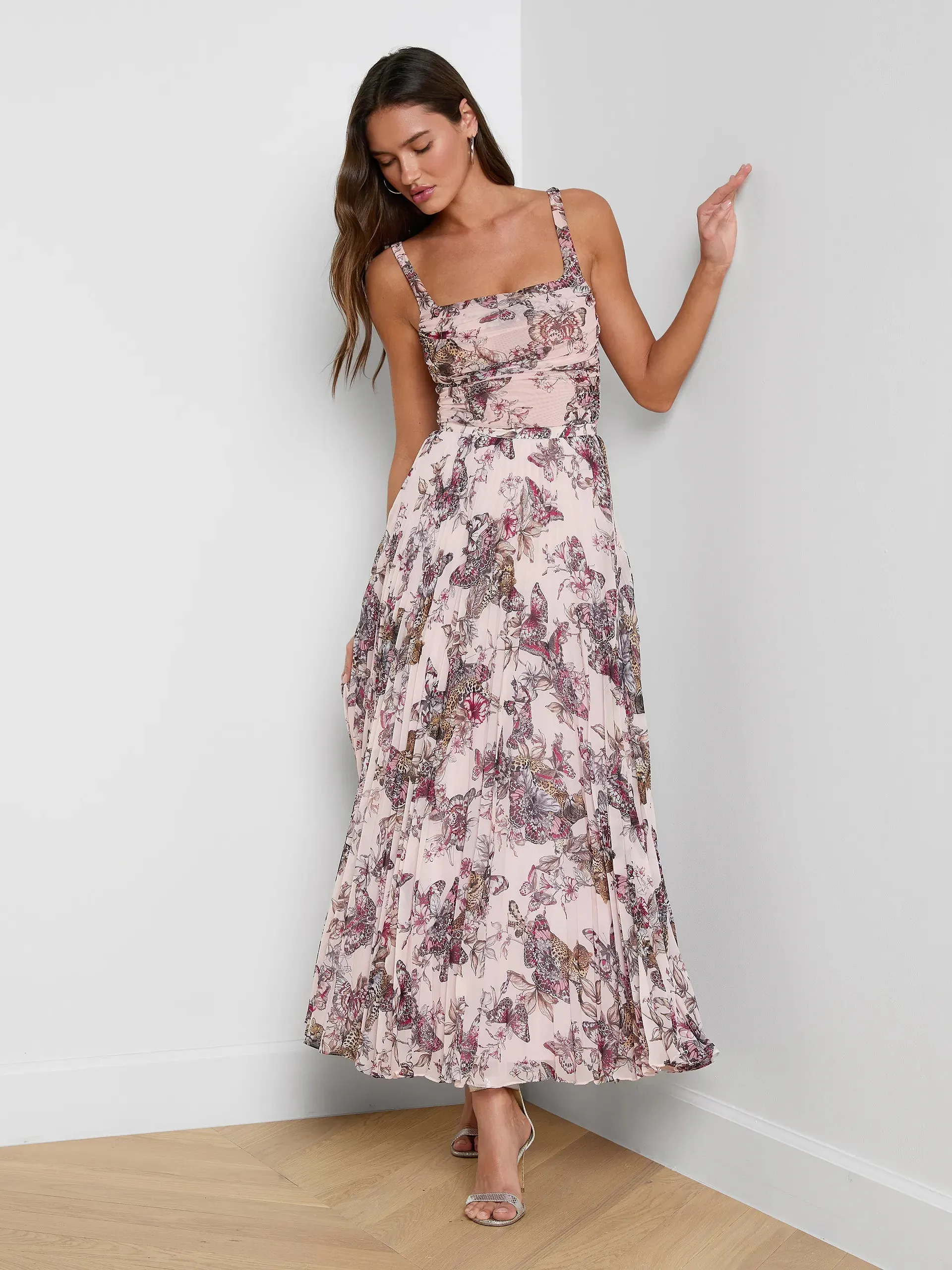 L’agence - Torin Pleated Maxi Skirt - Light Nectar Pink Small Multi Butterfly Jungle sold by Jessie Boutique product image thumbnail 2