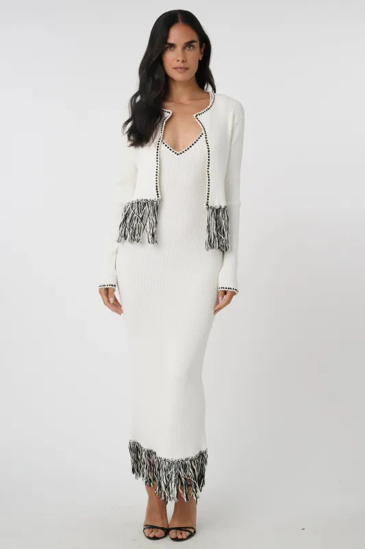 Toccin - Monroe Long Sleeve Fringe Cardigan - Optic Jet sold by Jessie Boutique