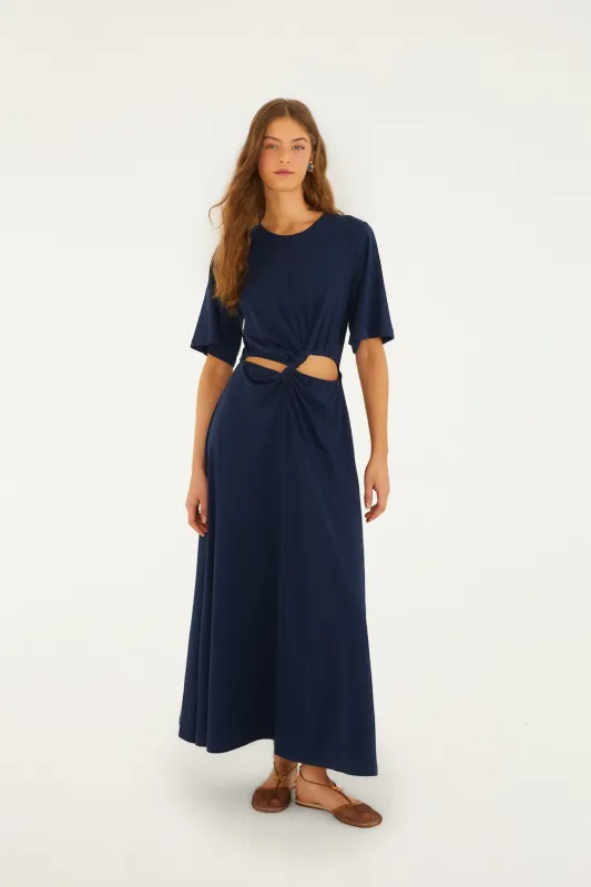 Farm Rio - Short Sleeve Midi Dress - Dark Blue made by Jessie Boutique