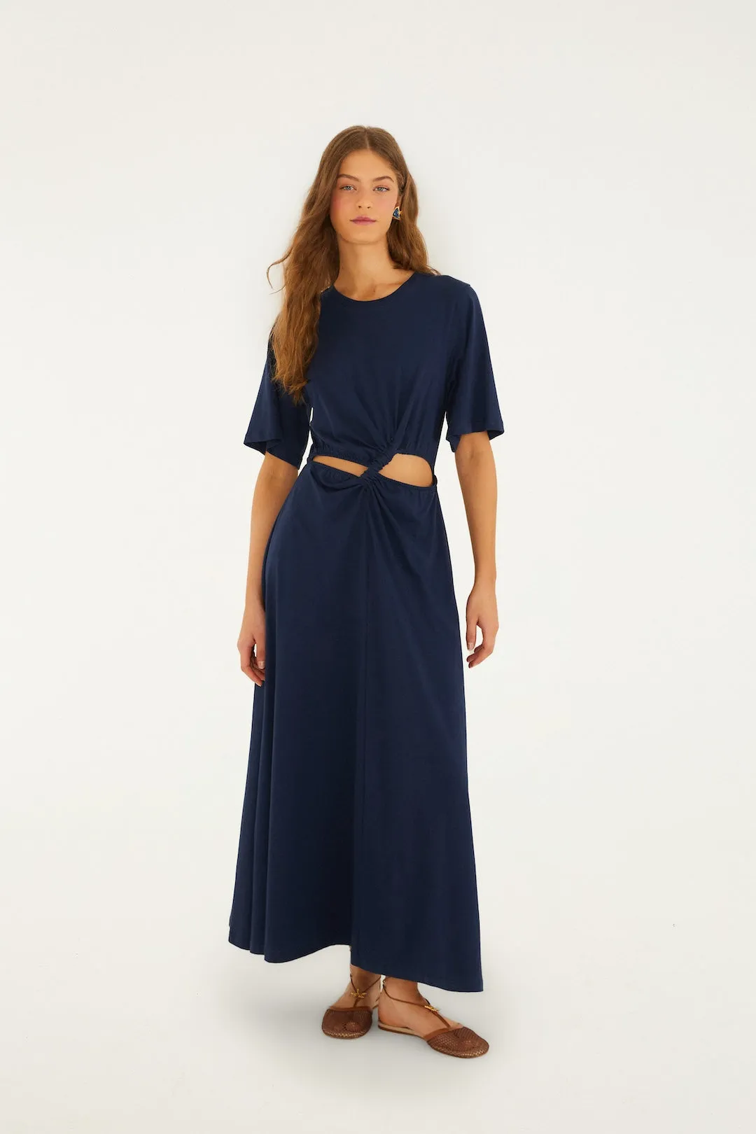 Farm Rio - Short Sleeve Midi Dress - Dark Blue sold by Jessie Boutique