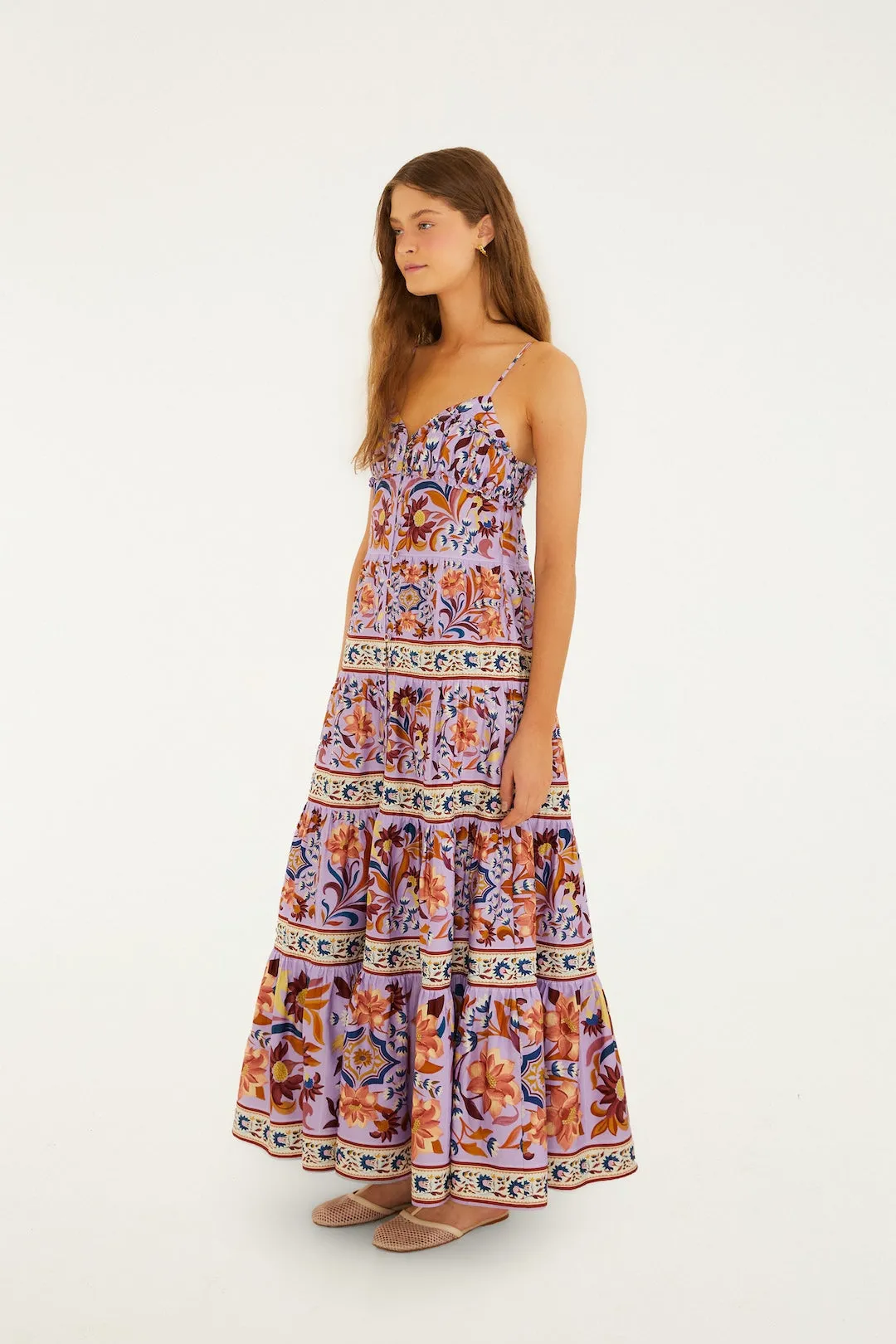 Farm Rio - Sleeveless Tiered Maxi Dress - Flower Tiles Lilac sold by Jessie Boutique product image thumbnail 4