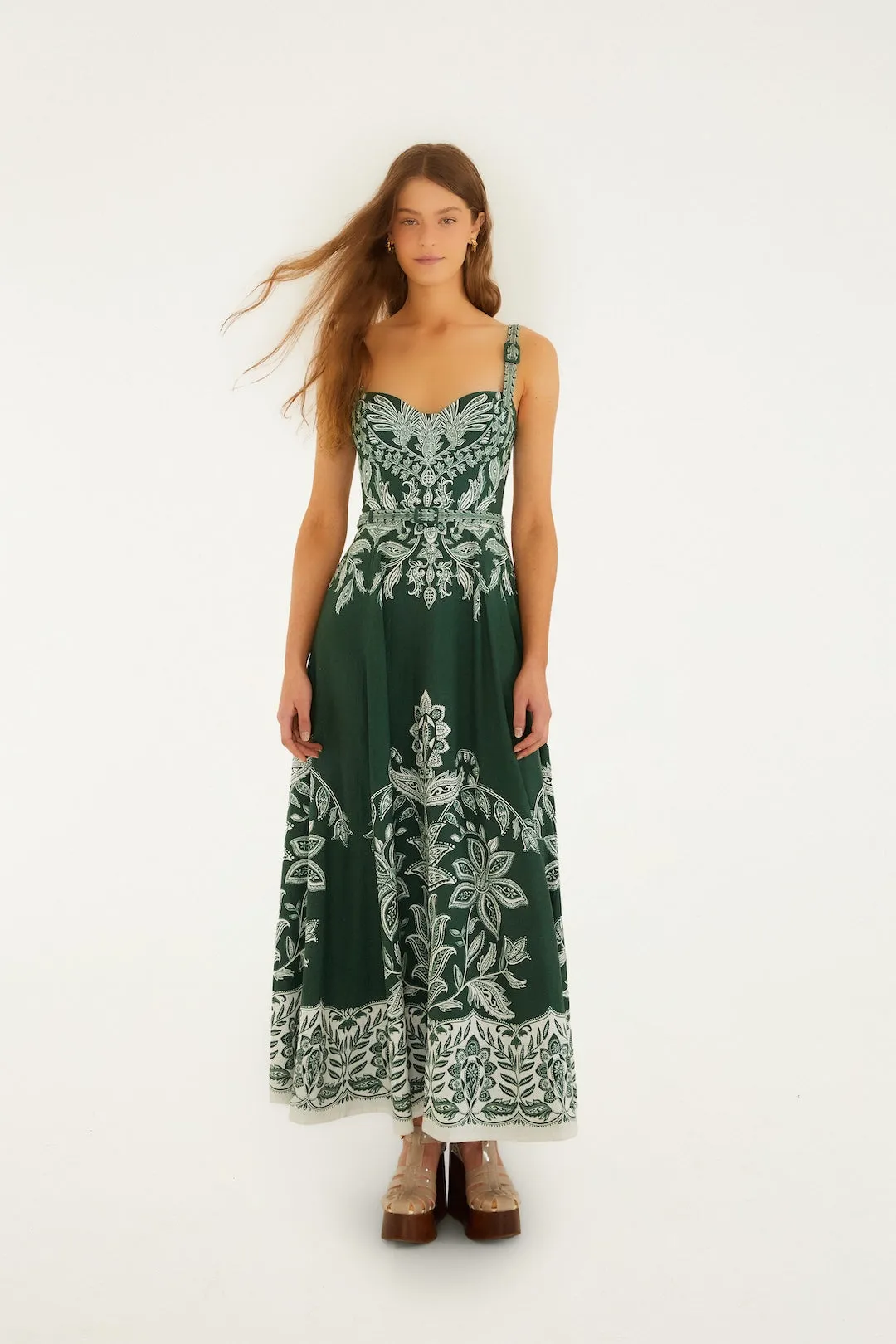 Farm Rio - Miranda Belt Buckles Maxi Dress - Dark Green sold by Jessie Boutique