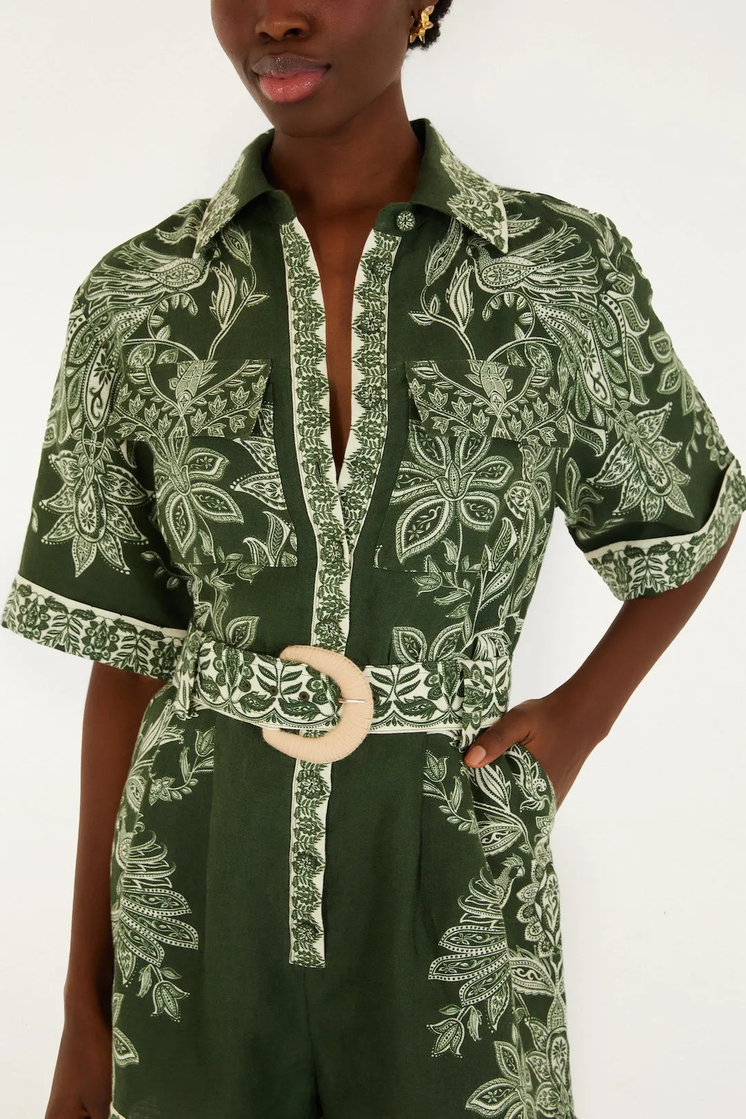 Farm Rio - Miranda Belted Romper - Dark Green sold by Jessie Boutique product image thumbnail 2