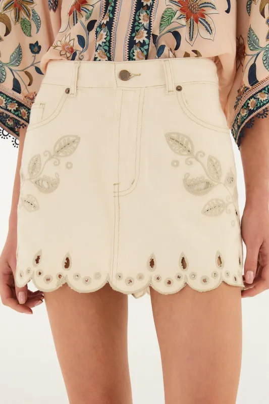 Farm Rio - Canva Scallop Richelieu Skirt - Off-White sold by Jessie Boutique