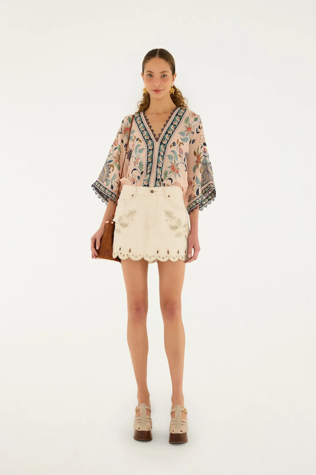 Farm Rio - Canva Scallop Richelieu Skirt - Off-White sold by Jessie Boutique product image thumbnail 4