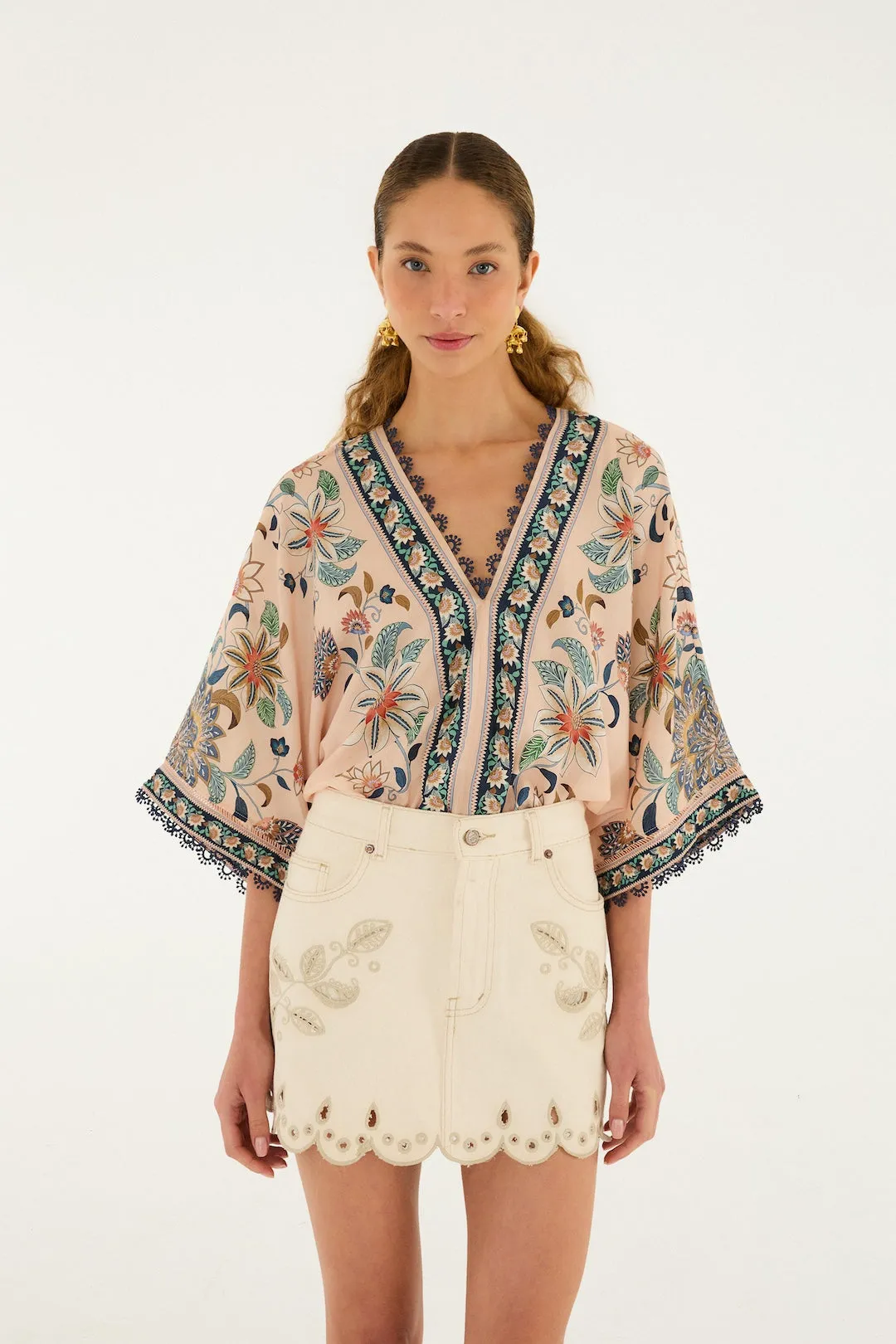 Farm Rio - Canva Scallop Richelieu Skirt - Off-White sold by Jessie Boutique product image thumbnail 3